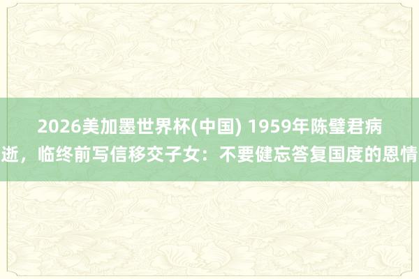 2026美加墨世界杯(中國) 1959年陳璧君病逝，臨終前寫信移交子女：不要健忘答復國度的恩情
