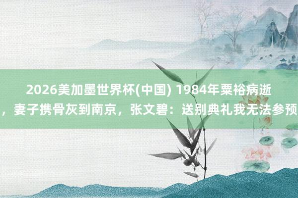 2026美加墨世界杯(中國) 1984年粟裕病逝，妻子攜骨灰到南京，張文碧：送別典禮我無法參預(yù)