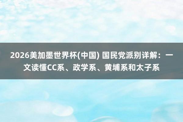 2026美加墨世界杯(中國) 國民黨派別詳解：一文讀懂CC系、政學系、黃埔系和太子系