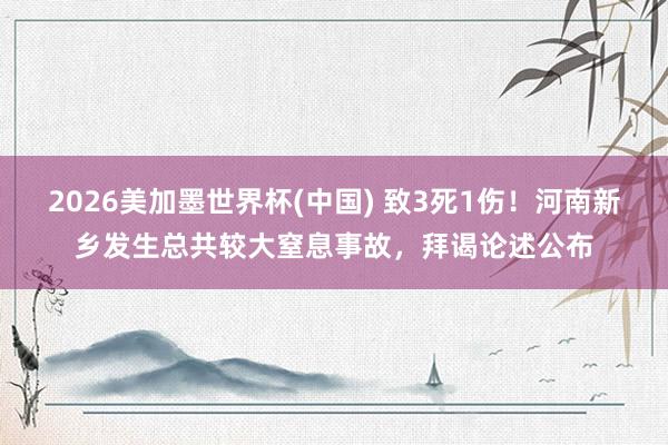 2026美加墨世界杯(中國) 致3死1傷!河南新鄉(xiāng)發(fā)生總共較大窒息事故,拜謁論述公布