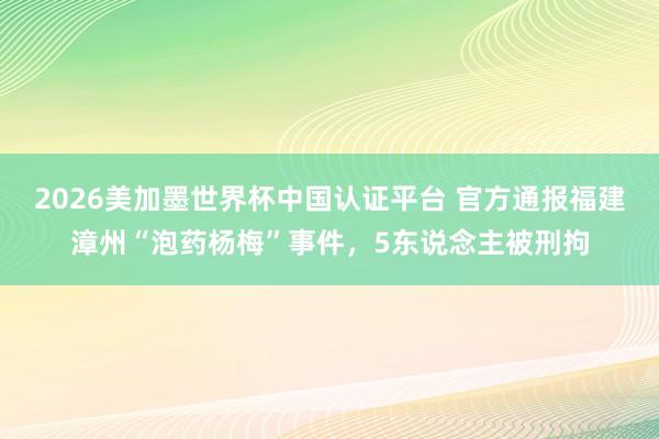 2026美加墨世界杯中國認(rèn)證平臺(tái) 官方通報(bào)福建漳州“泡藥楊梅”事件，5東說念主被刑拘