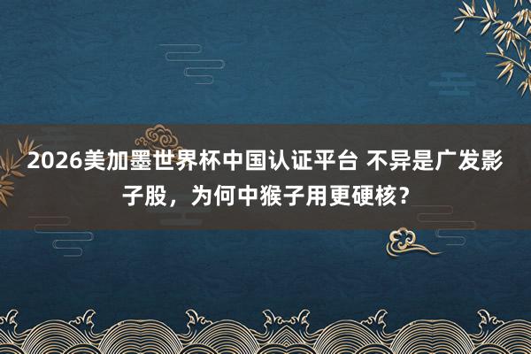 2026美加墨世界杯中國認(rèn)證平臺 不異是廣發(fā)影子股,為何中猴子用更硬核?