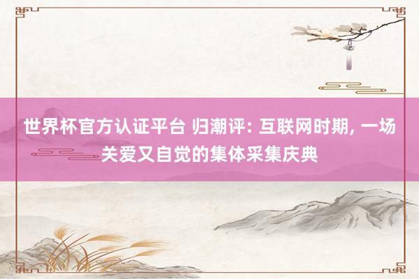 世界杯官方認證平臺 歸潮評: 互聯網時期, 一場關愛又自覺的集體采集慶典